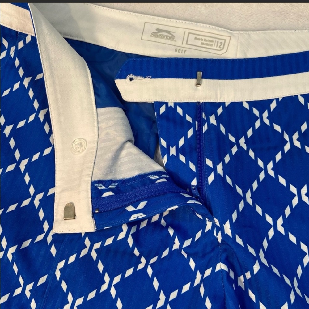 Slazenger GOLF Shorts Women's Size 8 Blue Geometric Lattice Tennis Sports Active